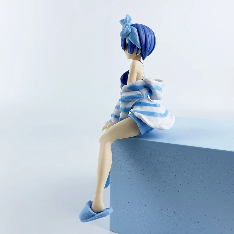 Anime Re:Life In A Different World From Zero Rem Ram Figure Blue Stripes Loungewear Model Noodle Press PVC Collection Gift Toy