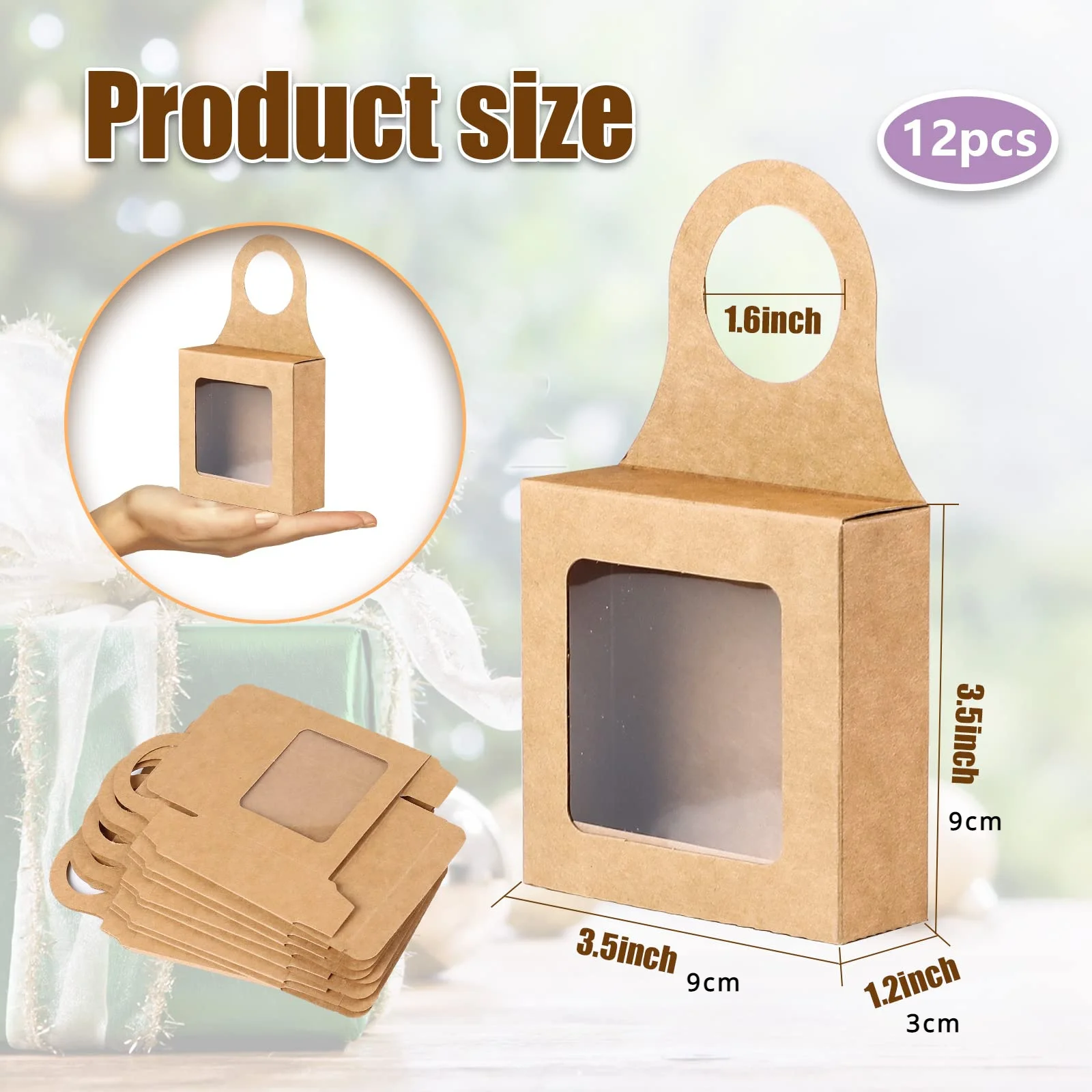 12pcs kraft paper wine bottle box with window, wine hanging for decorating bottles clothes hanger gift box for holding chocolate