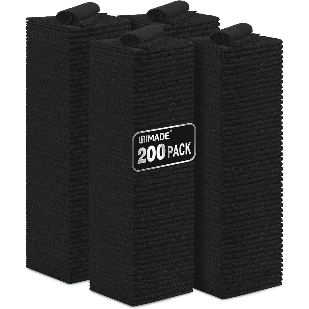 

200 Pack Reusable Microfiber Cleaning Cloths Lint Free 11.5x11.5 Black for Car Kitchen Garage