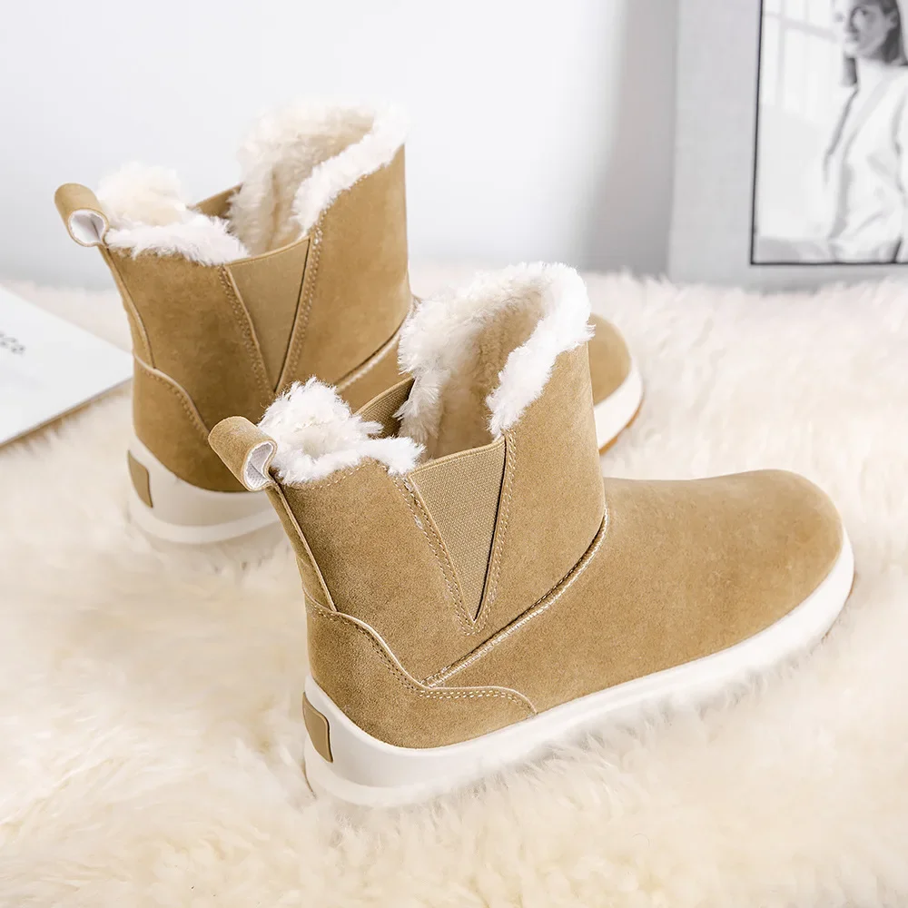 

British Style Snow Boots Women Winter 2023 Faux Suede Thick Plush Ankle Boots Woman Warm Chelsea Botas Mujer