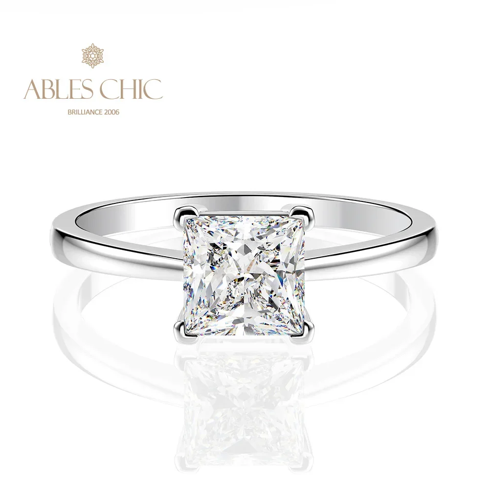 Ables Chic Premium Silver 4 Prong Square Lab Diamond Engagement Ring Solitaire Wedding Brideswoman Rings S2R1S2R1020