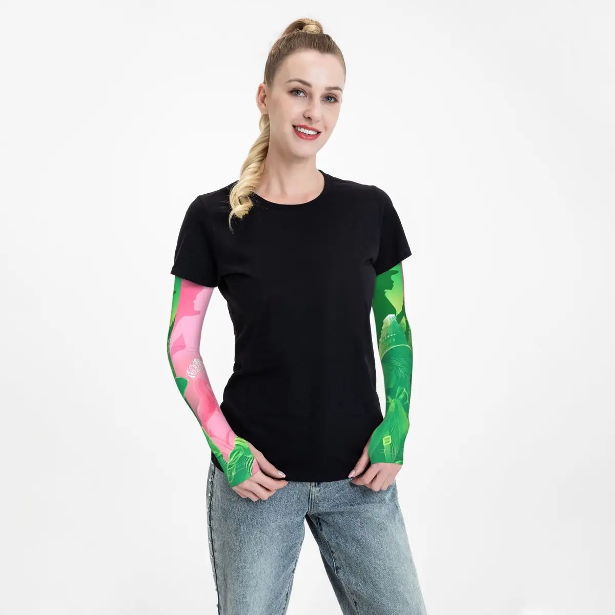 أكمام أذرع شريرة للاستخدام الخارجي، غطاء حماية من الأشعة فوق البنفسجية للشمس، أكمام وشم لركوب الدراجات من الحرير الجليدي