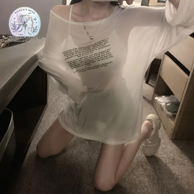 Women Clothes Streetwear TShirt Long Sleeve Casual Summer Tees See Throught Oversized Tops Korean Ropa Mujer Y2k Tshirt Harajuku