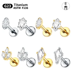 1PC 16G Titanium Helix Piercings Tiny Marquise CZ Tragus Stud Ear Cartilage Pircing Labret Lip Flat Back Stud Earrings for Women