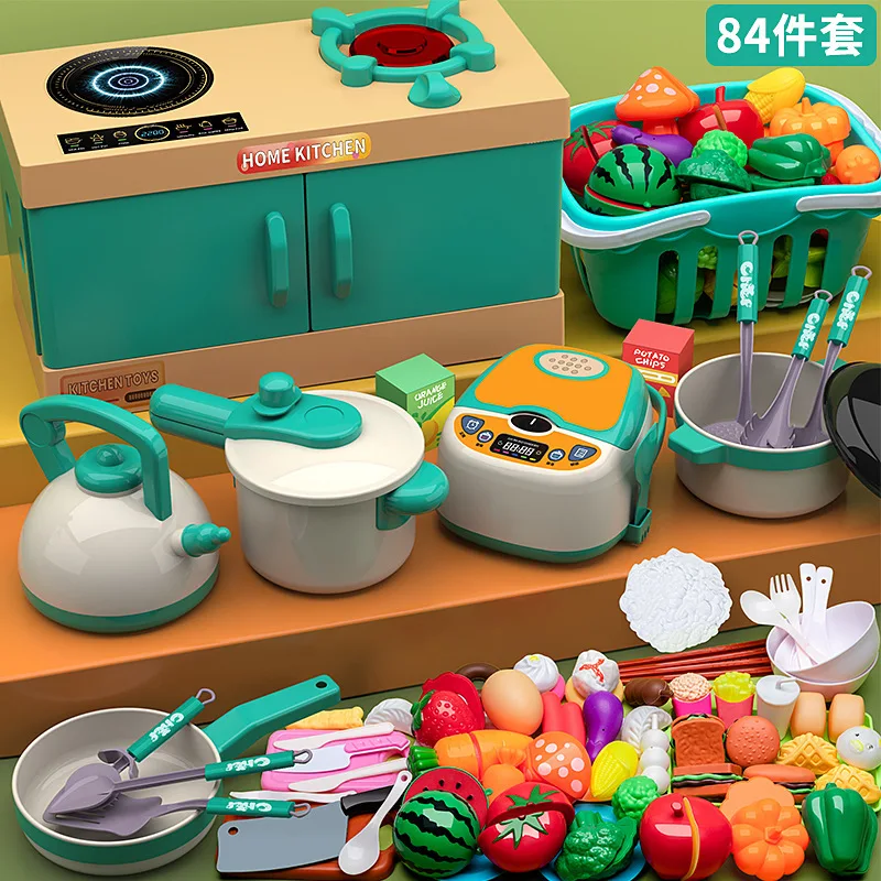 

Home Kitchen Pretend Play Kitchen Set Simulation Cookware Utensils Cuttable Fruits Vegetables Educational Indoor Birthday Gift