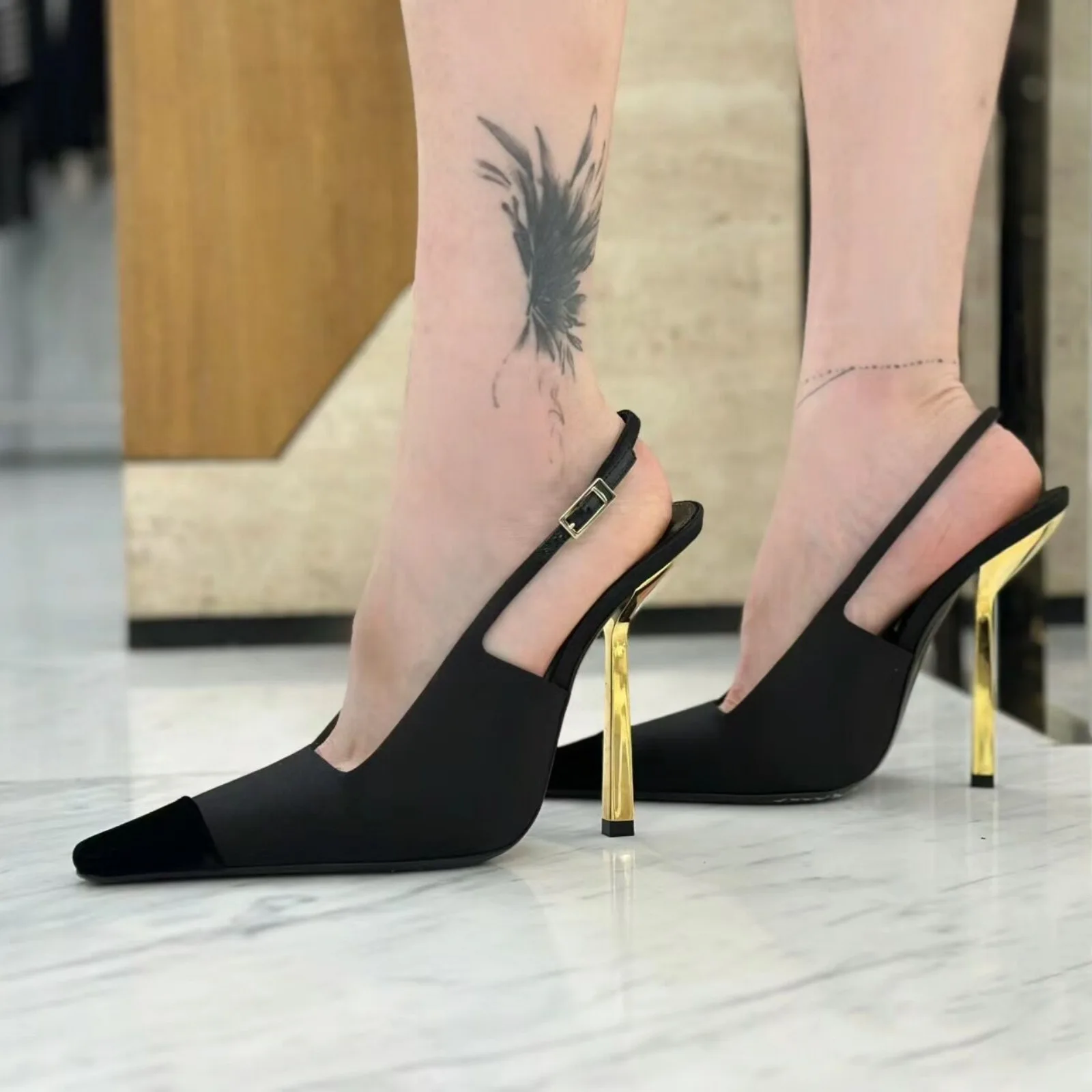 

2024 Spring New Fashion Pointed Slingback Heels Elegant Sandals for Women Sexy Spicy Girl Designer Party Big Size Shoes 43 Pumps