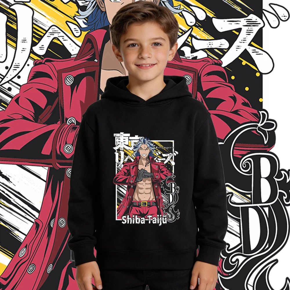 Sudadera con capucha de forro polar con estampado de anime Tokyo Revengers Taiju Shiba para niños y niñas, jersey cálido informal para otoño e invierno