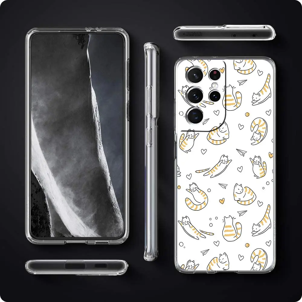 Cat Cute Kitten Cartoon Clear Silicone Phone Case For Samsung Galaxy S23 S22 5G S20 Ultra S21 FE 5G S10E S9 S8 S10 Plus Cover