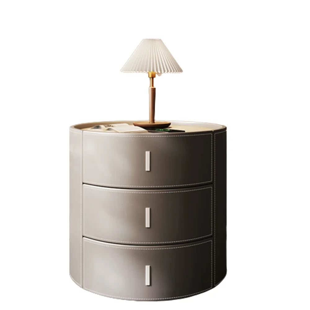 Modern Bedroom Round Design Saddle Leather Bedside Table Luxury Side Table Bedroom Furniture