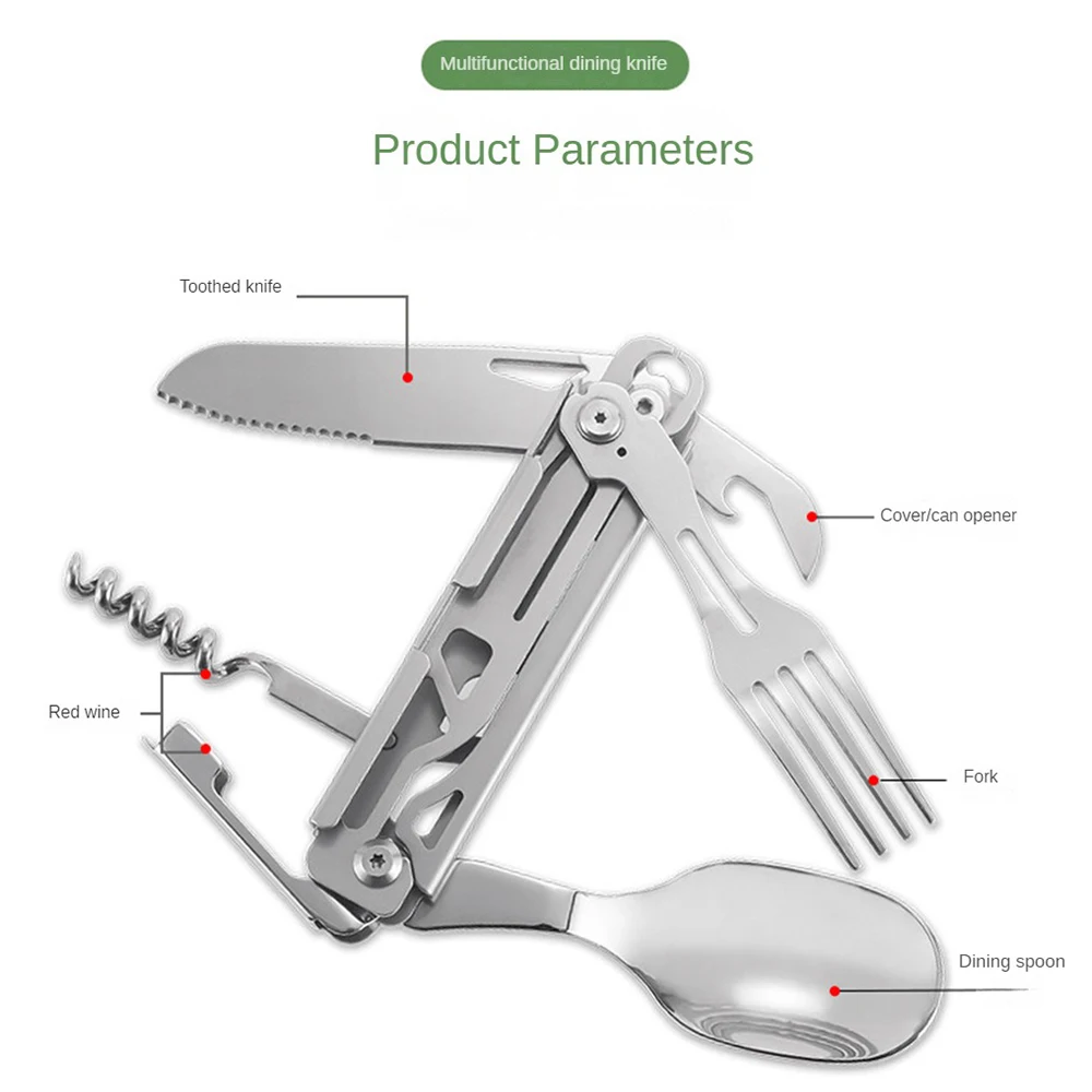 420 Stainless Steel Pocket Knife Multi-tool Portable Fork Spoon Outdoor Survival Camping Folding Knife Detachable Hand Tools