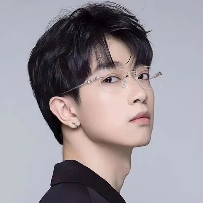 Rahmenlose Metallbrille, ultraleichte Anti-Blaulicht-Brille mit flachen Gläsern für Damen und Herren