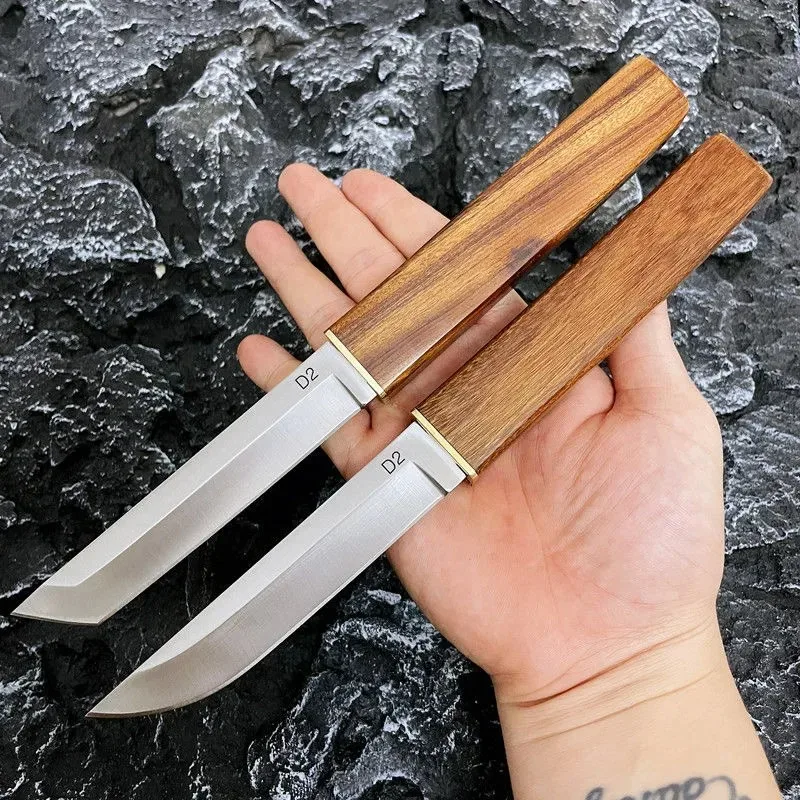 Sun Moon Double Blade House together D2 Wooden Handle small Straight knife Outdoor Knife Hunting knife emergency rescue fruit