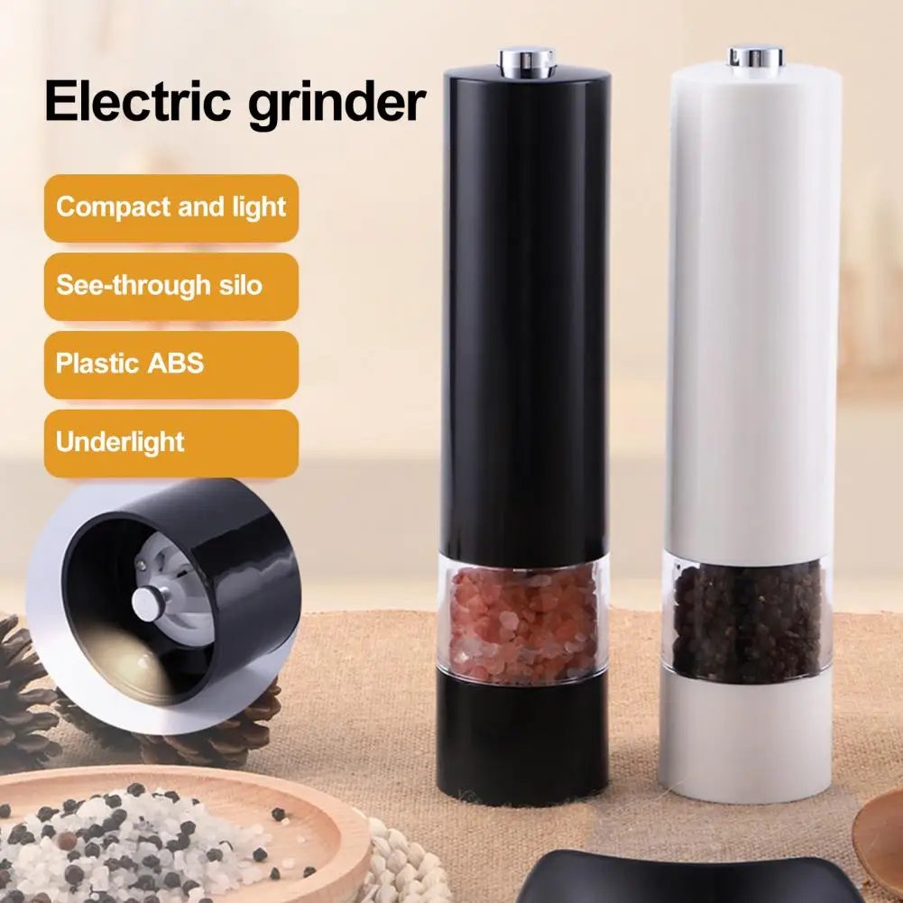 

Electric Automatic Salt and Pepper Mill Adjustable Grinding Knob LED Light Single-button Spice Grinder with See-through Cylinder