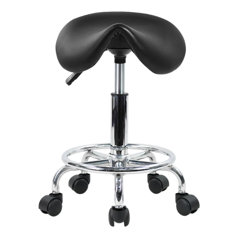 

*Rolling Saddle Stool PU Leather Swivel Adjustable Rolling Stool with Wheels Salon Chair Black