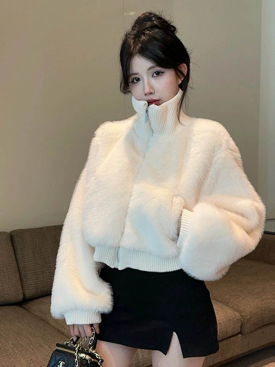 

Модная мягкая теплая куртка на молнии с воротником-стойкой, укороченная, для женщин, для повседневной носки, удобная, уютная зимняя верхняя одежда