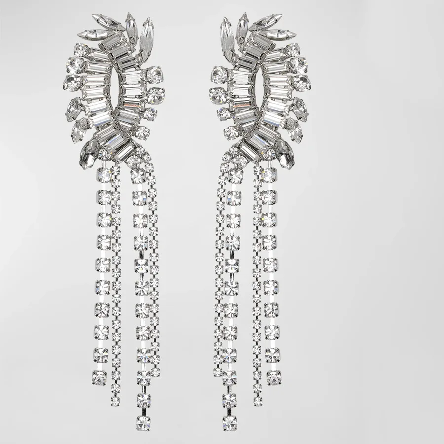 Full diamond fringed earrings temperament high sense exaggerated rhinestone earrings light luxury jewelry women's earrings