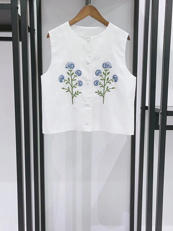 

2026 Summer Breathable Embroidered Sleeveless A-Line Long Skirt Women's Set Cotton Plant Floral Pattern Spring Summer Collection