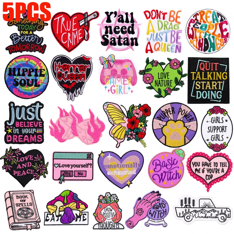 5 Teile/lose Cartoon Bunte Brief Gestickte Patches Positive Sprache Brief Slogan Patch Eisen Auf Patches Kleidung Dekoration