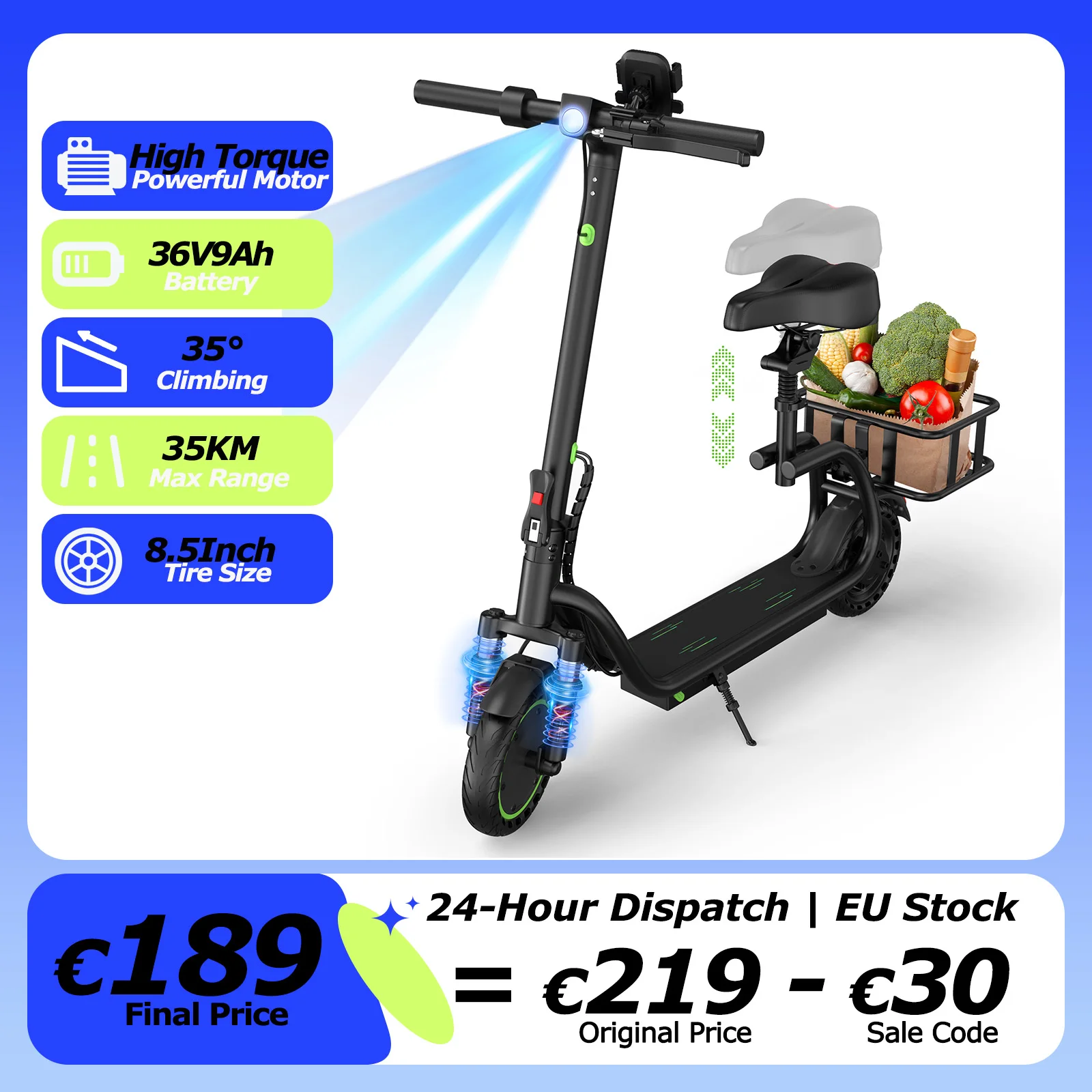 JUICEASE R20PRO Elektrofahrrad Hochleistungsmotor 36V9AH Hochkapazitätsbatterie 35KM Reichweite 30 °   Kletterfahrrad mit Korb 8,5 Zoll Dual-Bremssystem E-Bike