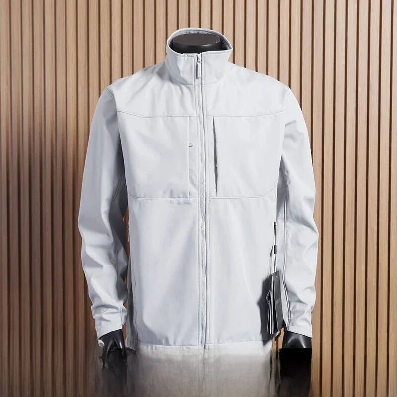 

Outdoor Commuting 3D Fit Windproof Waterproof Fce Lined Stand Collar Men's Soft ell Jaet Casual Sle Zipper Closure