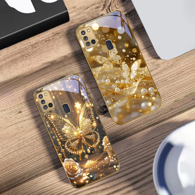 المشهد الذهبي لسامسونج A 31 32 A33 A34 35 14 A15 13 16 25 26 50 52 53 54 55 56 70 71 72 73 حافظة هاتف زجاجية ذهبية