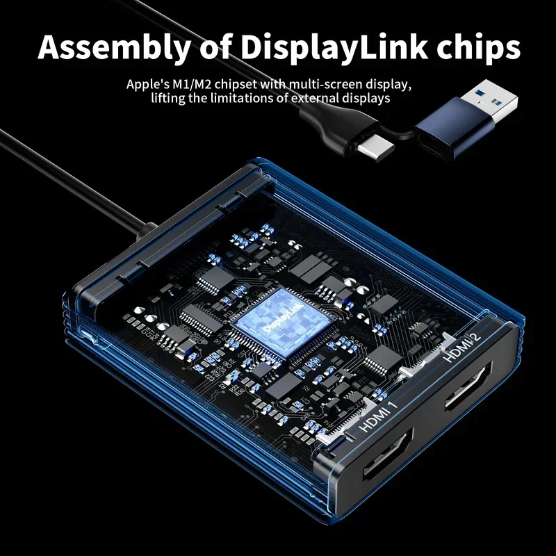 Acasis HDMI Docking station Splitter Display Expander HDMI To Type-C For Mac OS M1 M2 M3 Windows 2 HDMI To Display Displaylink