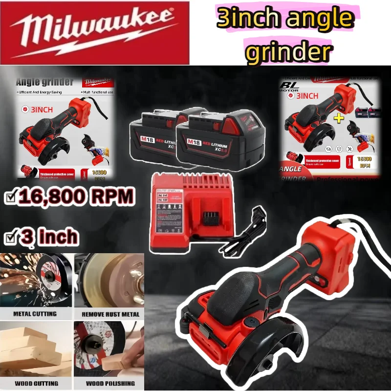 

Milwaukee 3 Inch Mini Angle Grinder Cordless Cutting Polishing Grinding Machine CUT OFF Tools For Milwaukee 18V Battery