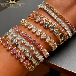 2025 New Arrived Tennis Round Cubic Zirconia Bracelet For Women Girl Luxury Jewelry Gold Color Rainbow Cz Gorgeous Trendy Bangle