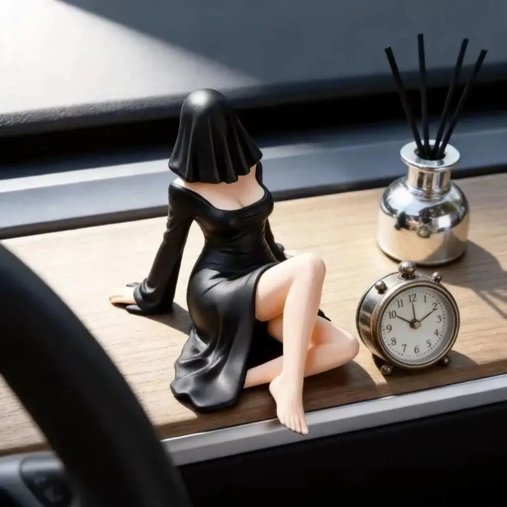 Black White Tone Ghost Girl Figure Smooth Material Wear-Resistant Surface Tabletop Toy Model Desk Decor Gothic Collectible