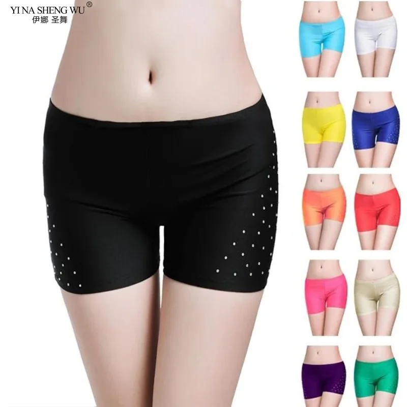 Belly Dance Safety Shorts Women\'s Belly Dance Clothes Leggings Tight-fitting Stretch Safety Pants with Diamonds Short Pants