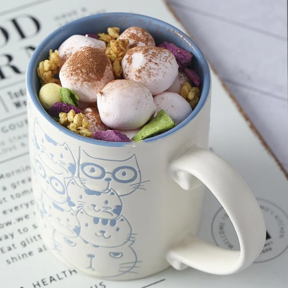 

Cute Cat Shaped Ceramic Mug Coffee Cup With Handle Procelain Breakfast Oat Milk Cup 480ML