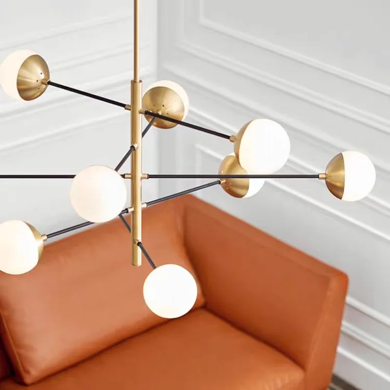 Nordic Hardware Gold Chandelier Simple White Glass Ball Decoration Pendant Light Living Room Dining Room Bedroom Indoor Lighting