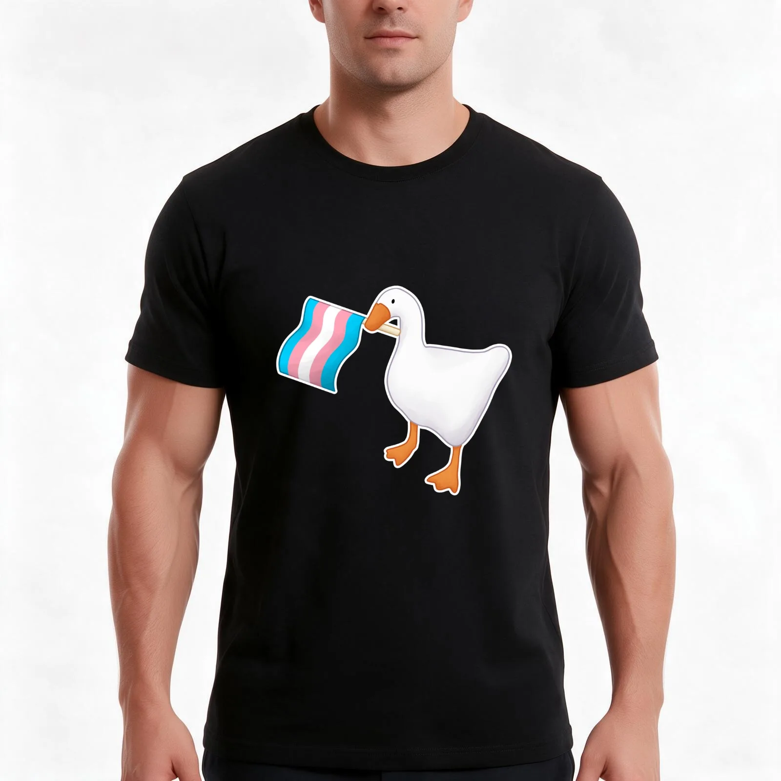 trans goose T-Shirt, Summer Casual Cotton Tee, Oversized Streetwear Tops, Vintage Graphic Print, Loose Fit Short Sleeve