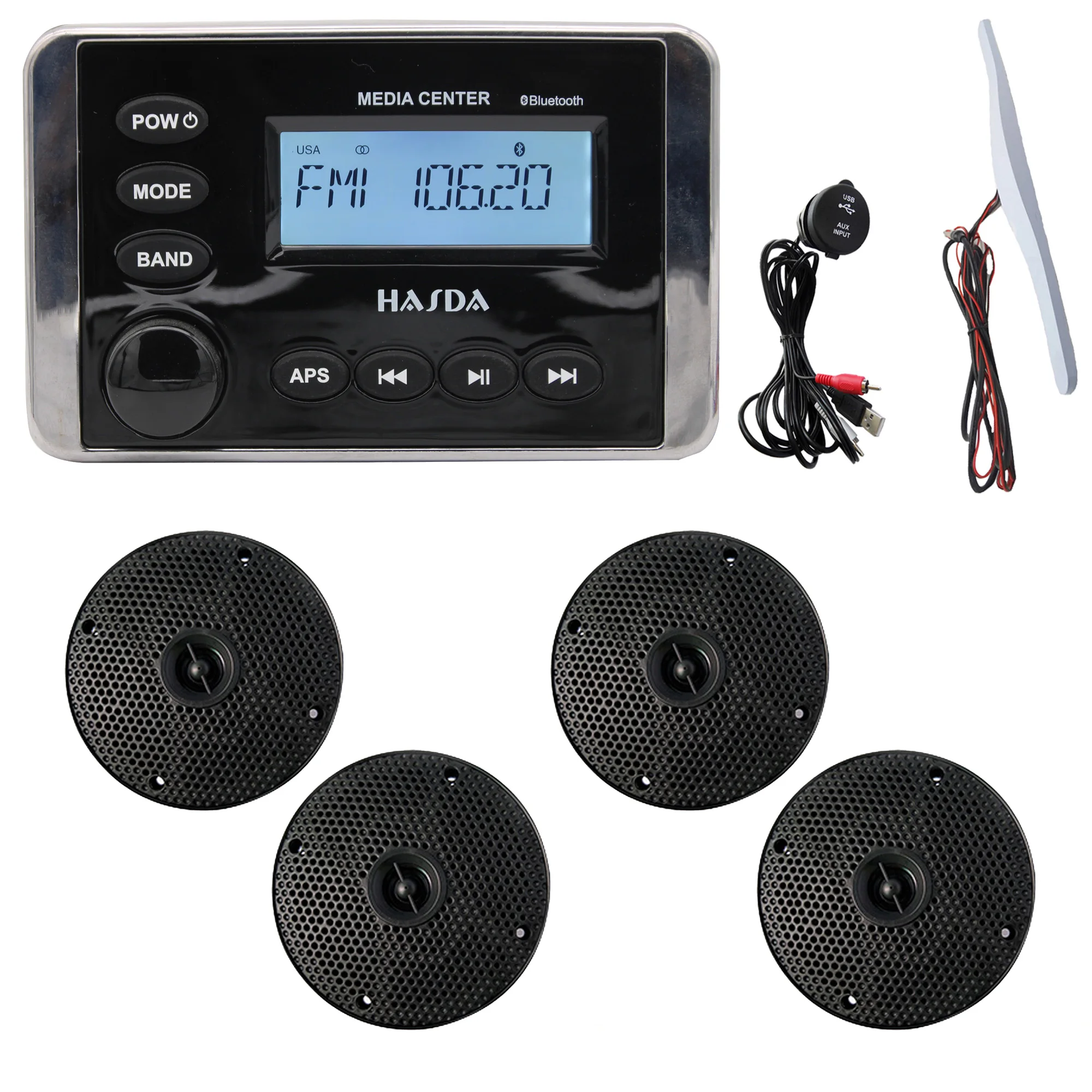 

Waterproof Marine Speakers H-5104 4 Inch+Bluetooth MP3 Radio Play H-336+USB Date Cable+antenna SUIT