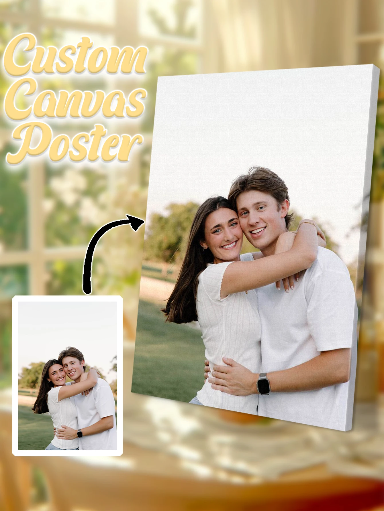 1 Pc Customized Photo Canvas with DIY Wood Frame Or Frameless Poster Personalized Gift for Lovers Customizable Home Decor