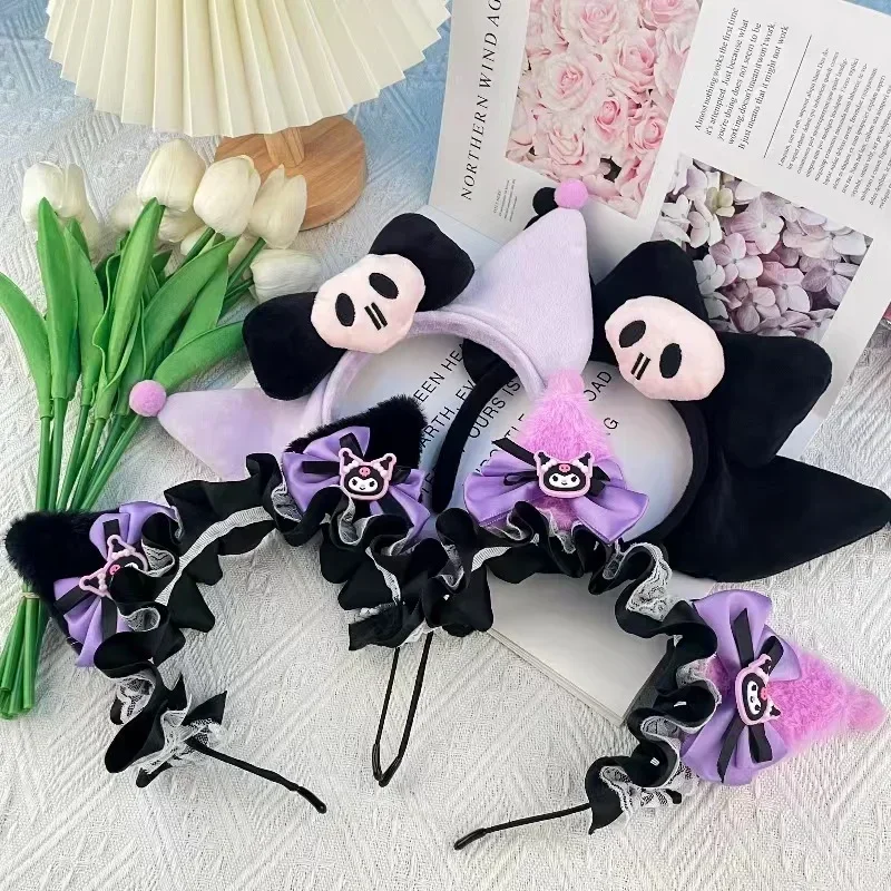 Anime Sanrio Headband Kuromi My Melody Cinnamoroll Cute Lolita Plushie Hair Accessories Halloween Series Kid Toys Doll Girl Gift