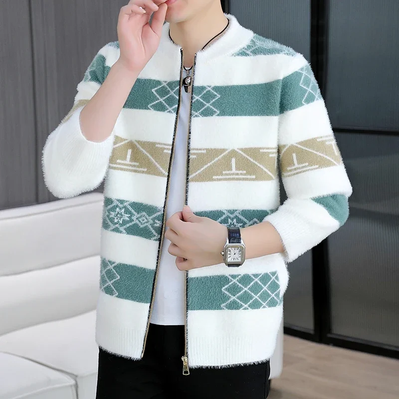 

Autumn and Winter Korean Style Fashion Knit Cardigans Sweater Patchwork Color Men Casual Trendy Coats Jacket Men Clothes