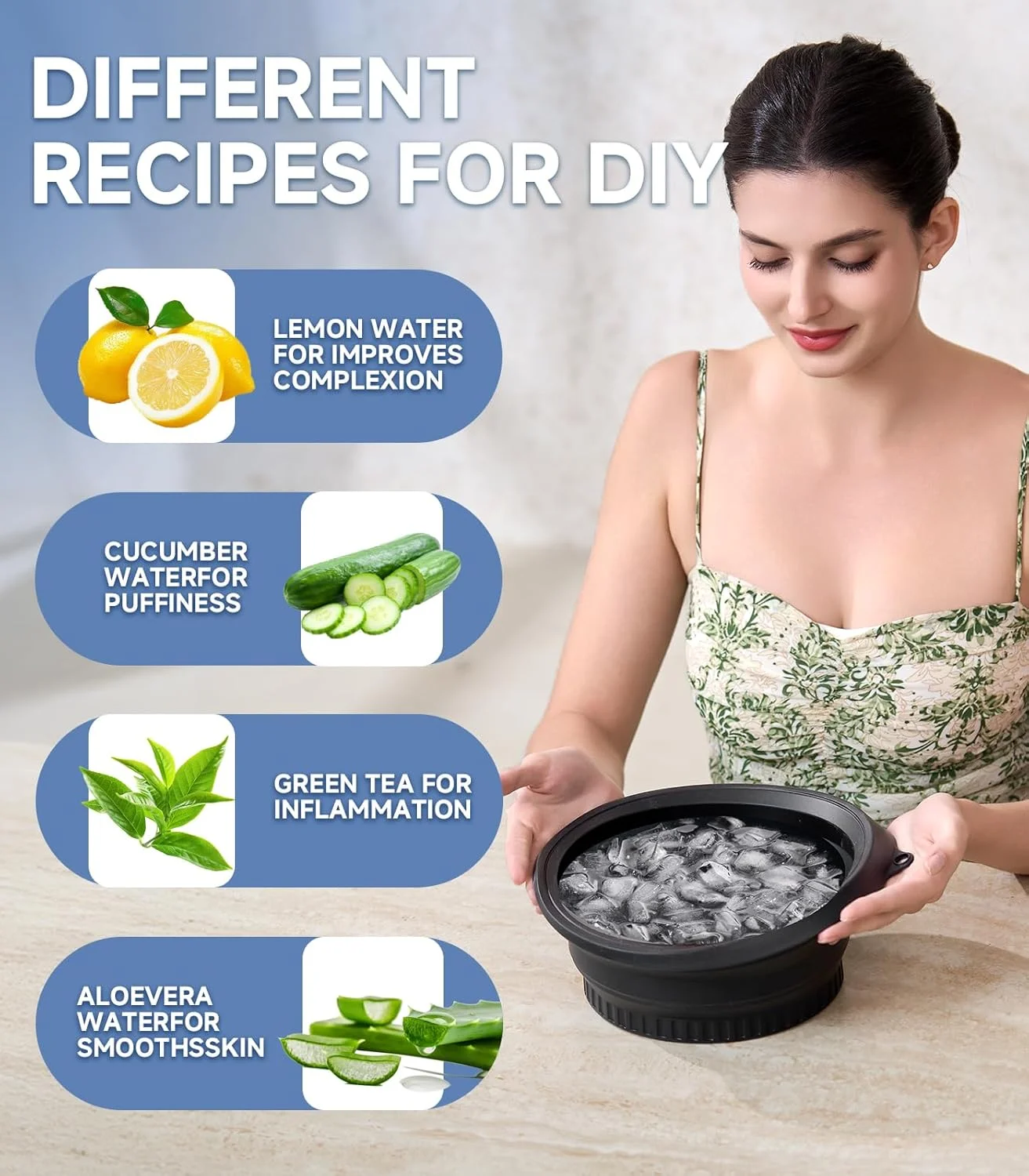 وعاء حمام على شكل ثلج للوجه، مغسلة باردة قابلة للطي للعناية بالوجه، أداة القضاء على الانتفاخ للسفر المنزلي