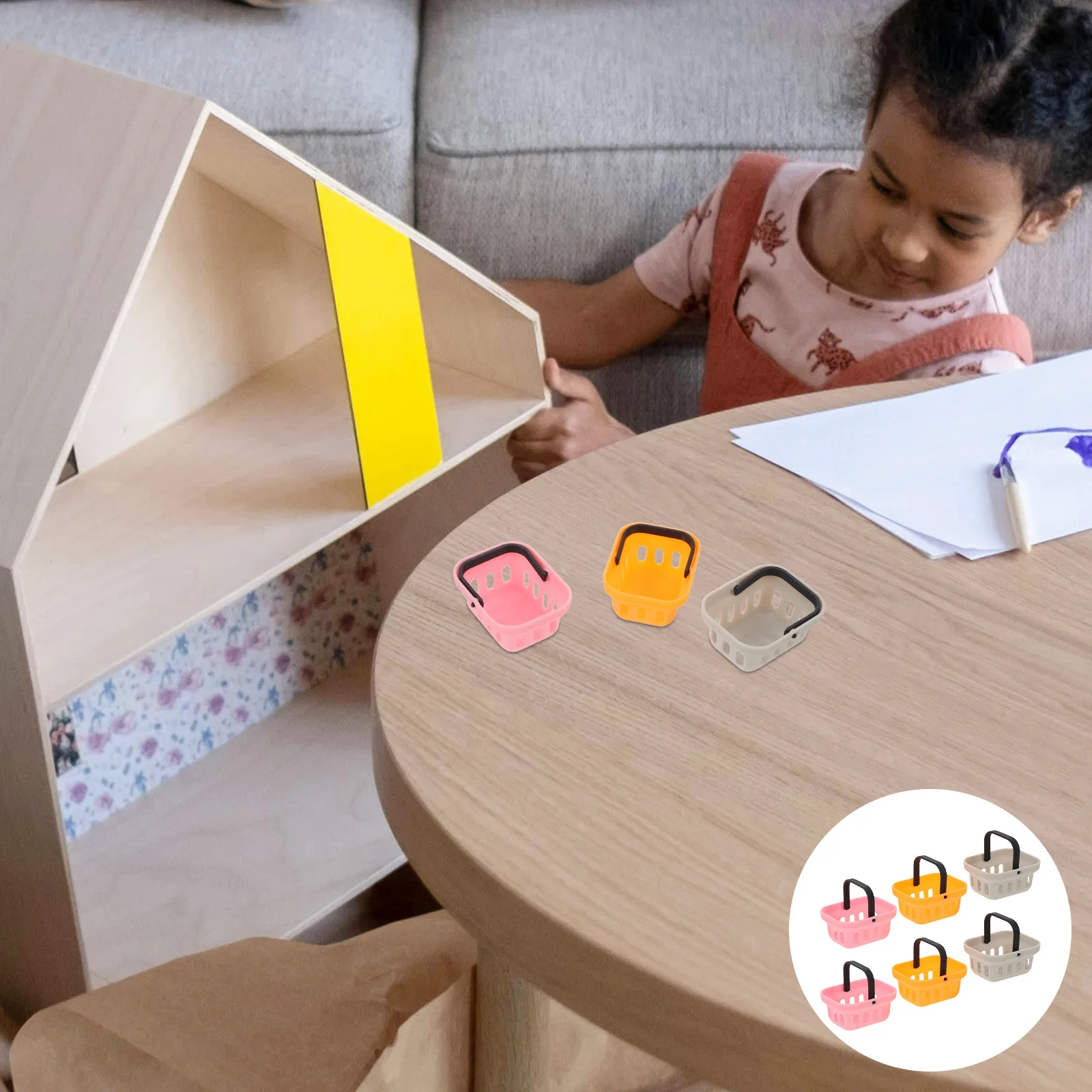 6 قطع من سلة التسوق المصغرة لتخزين سوبر ماركت البقالة الصغيرة للعب الداخلي والخارجي سلة سوق صغيرة ذات قيمة تعليمية #1