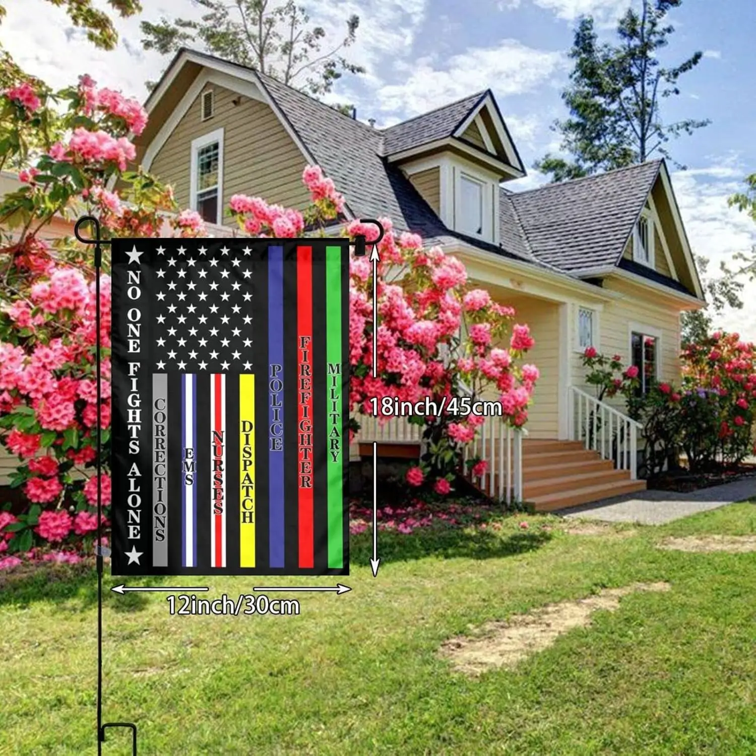 No One Fights Alone Multi Thin Line First Responders Double Sided Vertical Garden Flag 12 X 18 inch Indoors Outdoors Perfect Dec