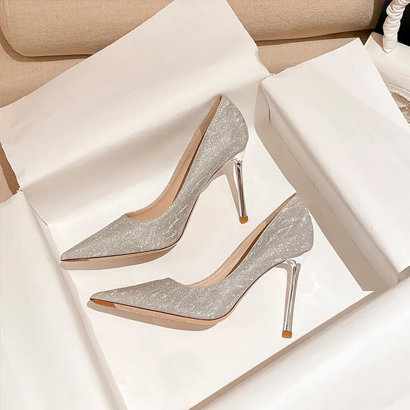 

Champagne Gold And Silver High Heels For Women's 2025 New Slim Heels With A Sense Of Luxury