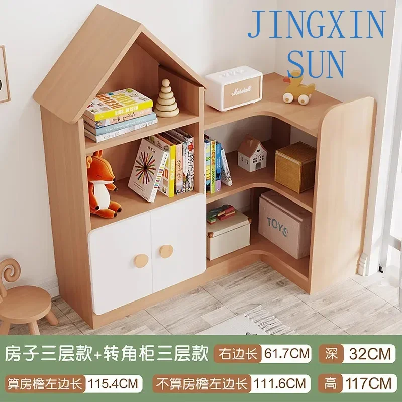 -Solid wood children bookshelf Home landing house bookcase shelf creative corner bookshelf combination kindergarten bookshelf