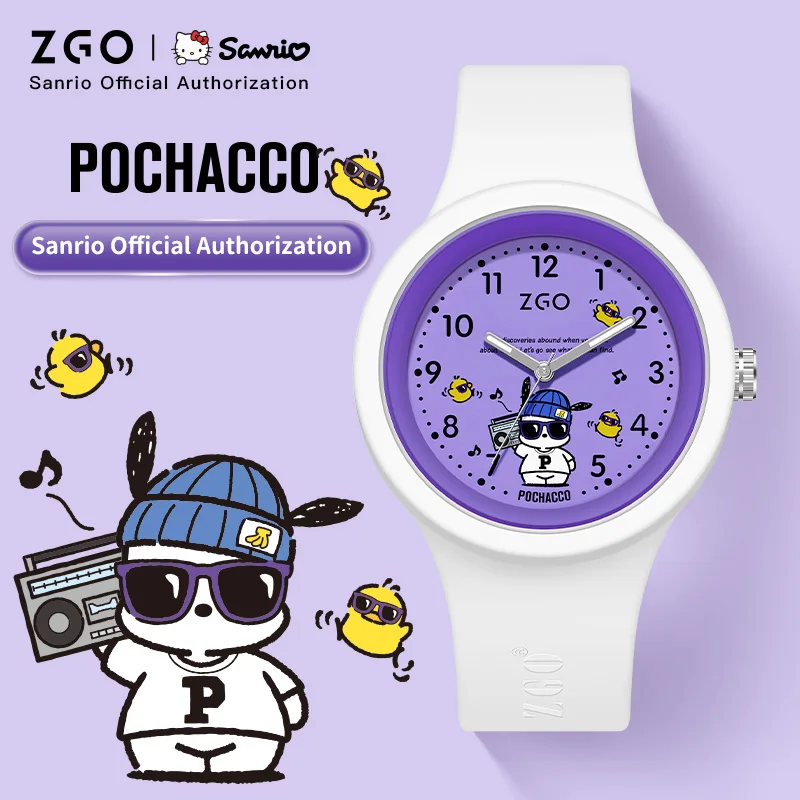 ZGO X Sanrio Pudding Dog Children\'s Watch for Girls, Rubber Strap, Sports Waterproof Luminous Watch, Gift for Kids 877