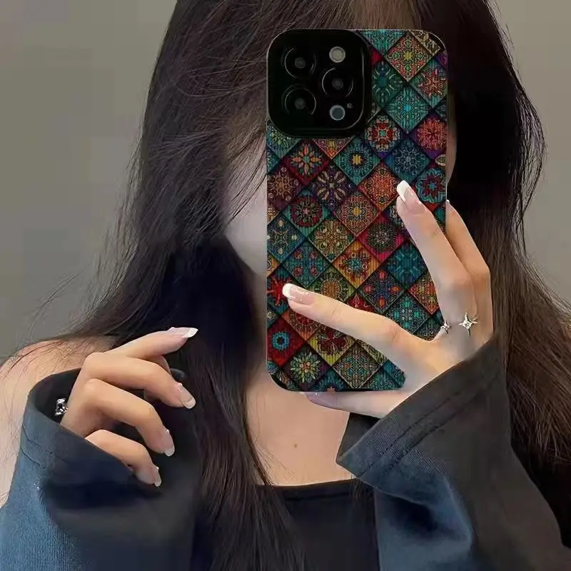 For Funda iphone 16 15 Case Cover 17 17Air 17 Pro Max Cases 14 Plus 13 Mini 12 Capas 11Pro 11 Leather Printed Back 14Pro 15Pro