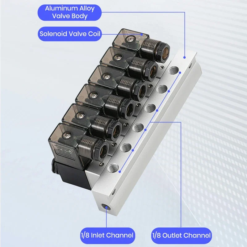 3V1-06 Multi-way Combination Manifold Pneumatic Solenoid valve 12V 24V 110V 220V 2way Normally Closed Air Magnetic Valve