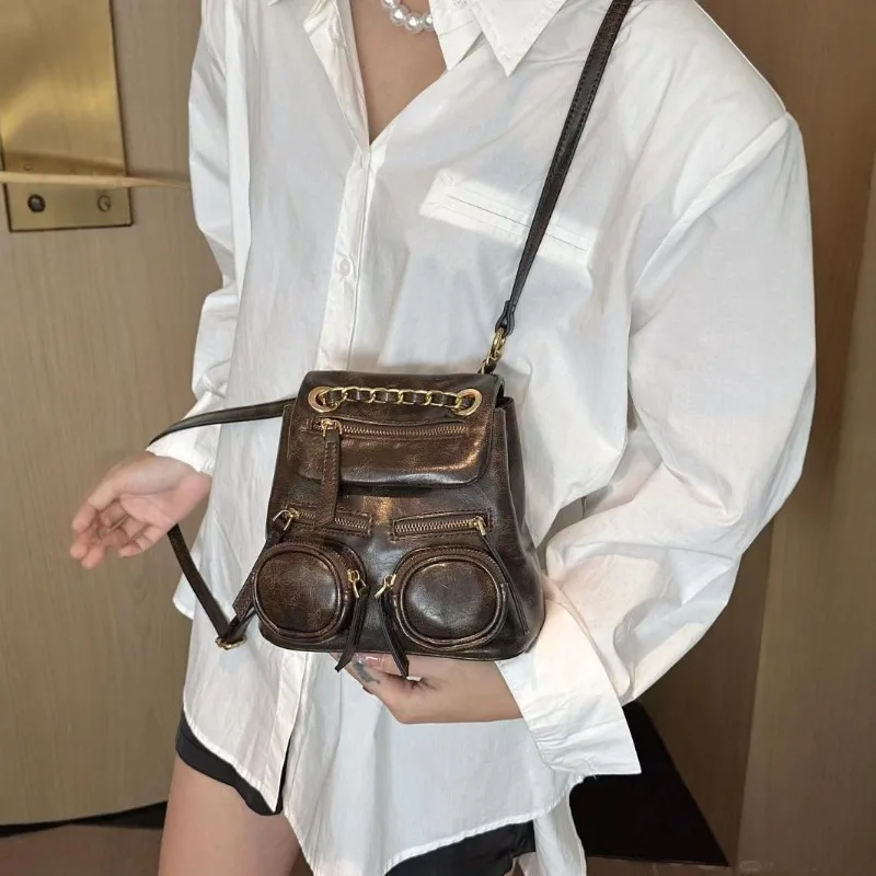 2025 Hot Selling Retro Ins Mini Motorcycle Style Travel Backpack, Student Backpack, Multi Pocket Backpack