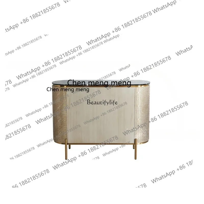 

New style New Light luxury rock slab living room entrance tea cabinet against the wall marble locker ss 8617