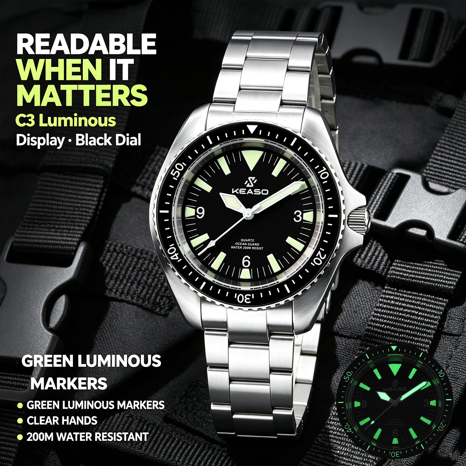 Men's 2026 Quartz Diver Watch 44.5mm 2115 200M Waterproof Sapphire Crystal Ceramic Bezel C3 Luminous 316L Steel Black Dial Scuba