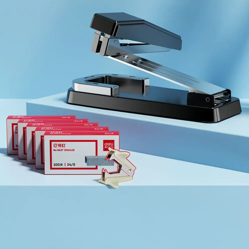 For Deli Rotary Stapler Heavy Duty Binding Tool Adjustable Paper Fastener Office Desktop Stationery Organizer Equipment