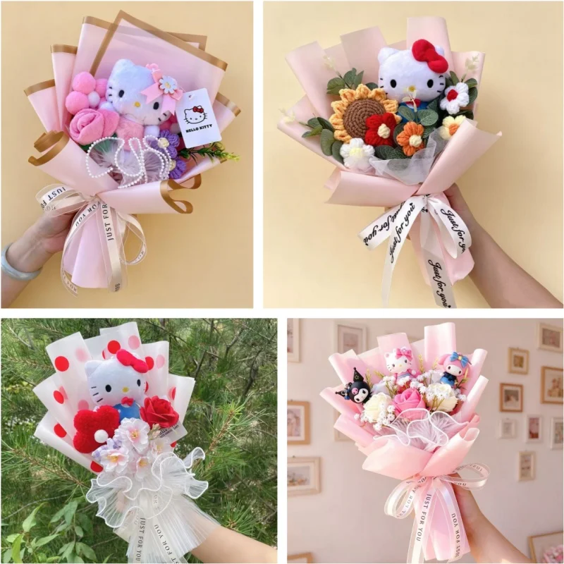 Cartoon Hello Kitty Plüsch-Bouquet Plüschpuppe Spielzeug Stofftiere Weihnachten Valentinstag Abschluss Geburtstag Geschenke für Mädchen
